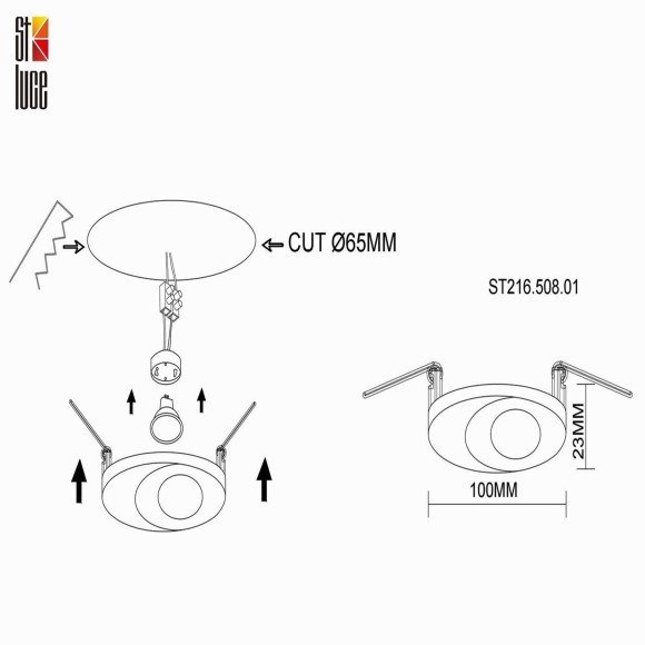 ST216.508.01 Св-к встр. Белый GU10 1*7W IP20 D100xH23 220V Без ламп Встраиваемые светильники