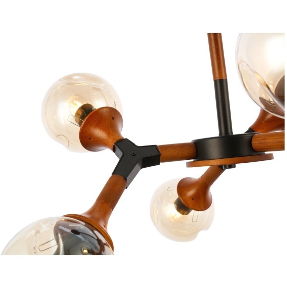 SLE109402-06 Светильник потолочный Черный, Темное дерево/Прозрачный, Янтарный E27 6*60W RAQUEL