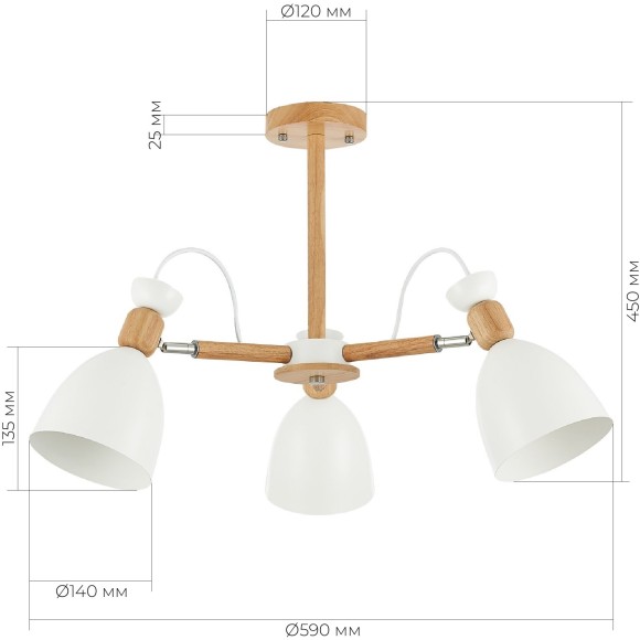 SLE103802-03 Светильник потолочный Светлое дерево, Белый/Белый E27 3*60W BALCAMO