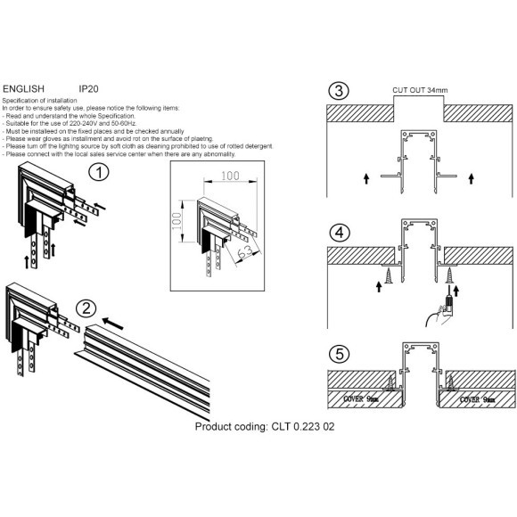 Соединитель с потолка на стену для встр. в ГКЛ 9мм шинопровода Space 48V Crystallux CLT 0.223 02 WH
