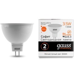13514 Лампа Gauss LED Elementary MR16 GU5.3 3.5W 290lm3000K 1/10/100 13514 Лампа Gauss LED Elementary MR16 GU5.3 3.5W 290lm3000K 1/10/100