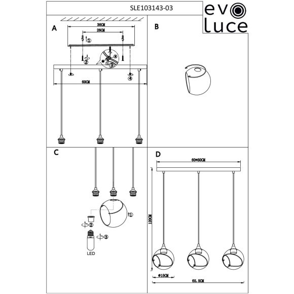 SLE103143-03 Светильник подвесной Черный/Белый E27 3*60W SATTURO SLE103143-03 Светильник подвесной Черный/Белый E27 3*60W SATTURO