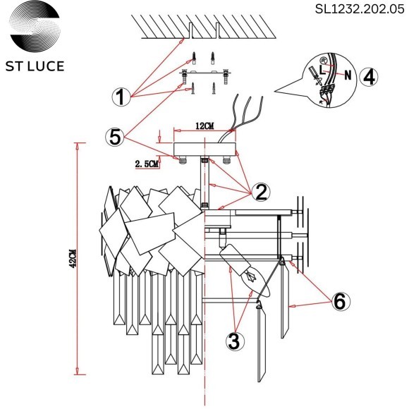 SL1232.202.05 Люстра потолочная ST-Luce Золотистый/Прозрачный, Золотистый E14 5*60W CASERTA