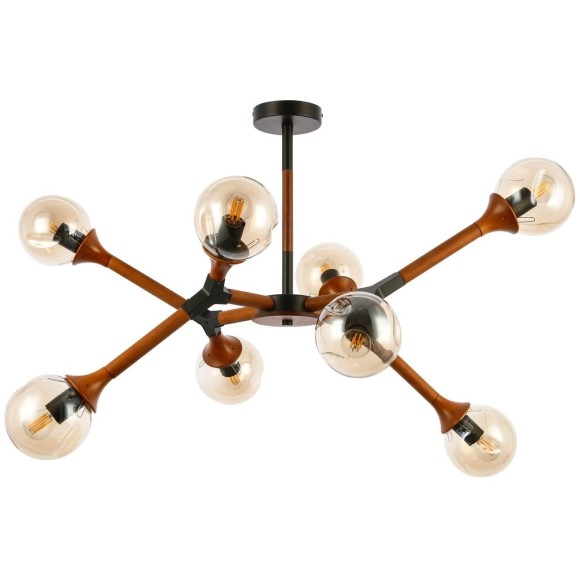 SLE109402-08 Светильник потолочный Черный, Темное дерево/Прозрачный, Янтарный E27 8*60W RAQUEL SLE109402-08 Светильник потолочный Черный, Темное дерево/Прозрачный, Янтарный E27 8*60W RAQUEL