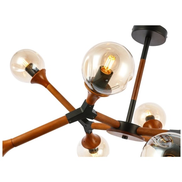 SLE109402-08 Светильник потолочный Черный, Темное дерево/Прозрачный, Янтарный E27 8*60W RAQUEL SLE109402-08 Светильник потолочный Черный, Темное дерево/Прозрачный, Янтарный E27 8*60W RAQUEL