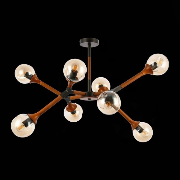 SLE109402-08 Светильник потолочный Черный, Темное дерево/Прозрачный, Янтарный E27 8*60W RAQUEL SLE109402-08 Светильник потолочный Черный, Темное дерево/Прозрачный, Янтарный E27 8*60W RAQUEL
