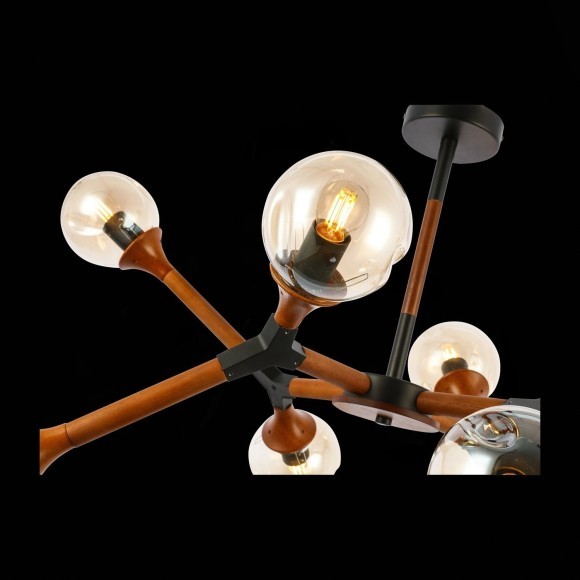 SLE109402-08 Светильник потолочный Черный, Темное дерево/Прозрачный, Янтарный E27 8*60W RAQUEL SLE109402-08 Светильник потолочный Черный, Темное дерево/Прозрачный, Янтарный E27 8*60W RAQUEL