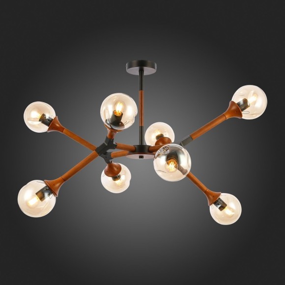 SLE109402-08 Светильник потолочный Черный, Темное дерево/Прозрачный, Янтарный E27 8*60W RAQUEL SLE109402-08 Светильник потолочный Черный, Темное дерево/Прозрачный, Янтарный E27 8*60W RAQUEL