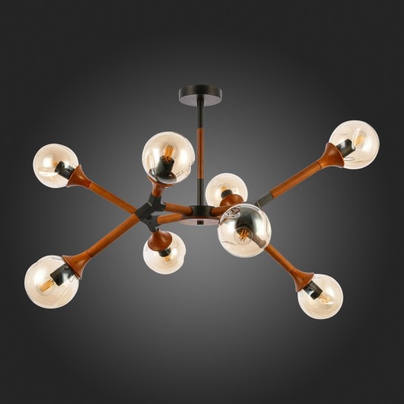 SLE109402-08 Светильник потолочный Черный, Темное дерево/Прозрачный, Янтарный E27 8*60W RAQUEL SLE109402-08 Светильник потолочный Черный, Темное дерево/Прозрачный, Янтарный E27 8*60W RAQUEL