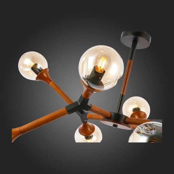 SLE109402-08 Светильник потолочный Черный, Темное дерево/Прозрачный, Янтарный E27 8*60W RAQUEL SLE109402-08 Светильник потолочный Черный, Темное дерево/Прозрачный, Янтарный E27 8*60W RAQUEL