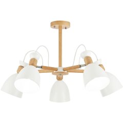 SLE103802-05 Светильник потолочный Светлое дерево, Белый/Белый E27 5*60W BALCAMO SLE103802-05 Светильник потолочный Светлое дерево, Белый/Белый E27 5*60W BALCAMO