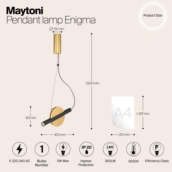 Подвесной светильник цилиндр Maytoni MOD150PL-L5BS3K ENIGMA светодиодный LED 5W