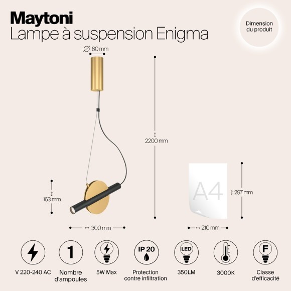 Подвесной светильник цилиндр Maytoni MOD150PL-L5BS3K ENIGMA светодиодный LED 5W