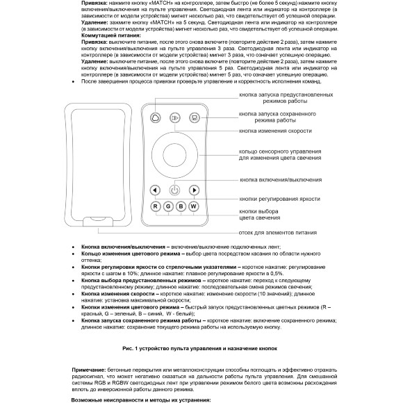 Maytoni RM05-RGB/RGBW 01106 Пульт RF 2,4ГГц для RGB или RGBW светодиодной ленты, 1 зона, диммирование, включение-выключение, RGB управление