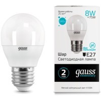 53228 Лампа Gauss LED Elementary Шар 8W E27 540lm 4100K 1/10/100