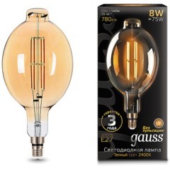 151802008 Лампа Gauss Filament BT180 8W 780lm 2400К Е27 golden straight LED 1/6 151802008 Лампа Gauss Filament BT180 8W 780lm 2400К Е27 golden straight LED 1/6