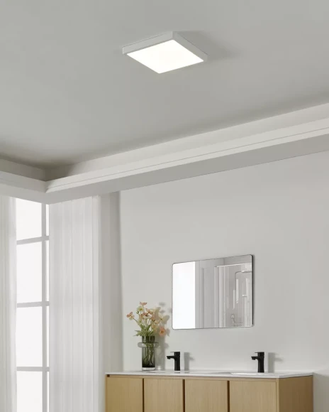 Накладной светильник EGLO FUEVA 5 30893, встроенный LED 20,5Вт, 4000К, 2500Лм, подключение 220В, IP44, белый стальной корпус, белый пластиковый плафон, 285 × 285 × 30 мм