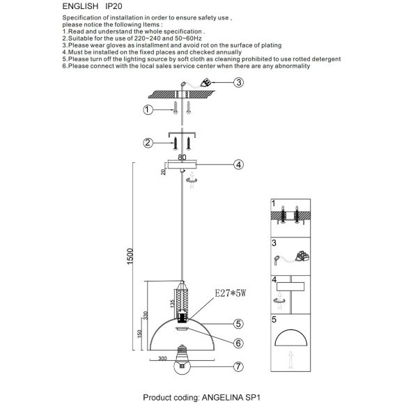 Светильник подвесной Crystal Lux ANGELINA SP1 NICKEL Светильник подвесной Crystal Lux ANGELINA SP1 NICKEL