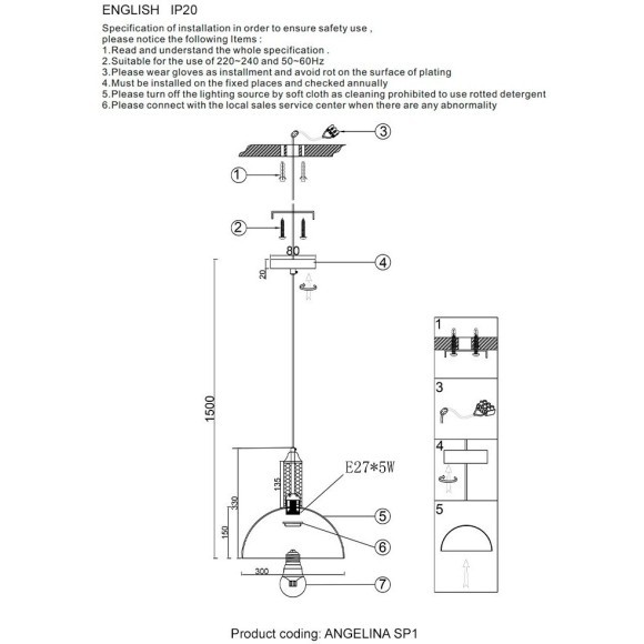 Светильник подвесной Crystal Lux ANGELINA SP1 NICKEL Светильник подвесной Crystal Lux ANGELINA SP1 NICKEL