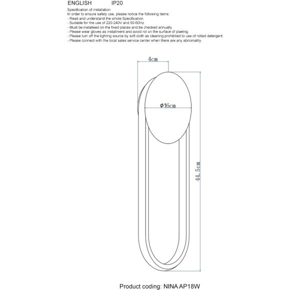 Бра Crystal Lux NINA AP18W LED BRASS