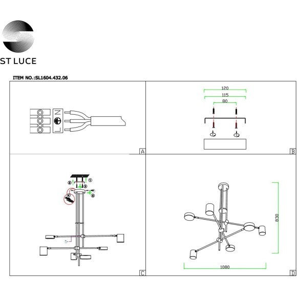 SL1604.432.06 Светильник потолочный ST-Luce Черный, Латунь/Черный LED 6*5W 3000K RODRIGO SL1604.432.06 Светильник потолочный ST-Luce Черный, Латунь/Черный LED 6*5W 3000K RODRIGO