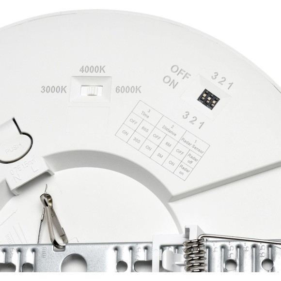 7790/18L 7790/12L Белый светильник 2 типов монтажа (встраиваемый/накладной) с датчиком движения, перекл. цвет. температуры и рег. врезным отверстием 65-210мм, 18Вт 1510Лм CRI80 3000;4000;6500К IP44 SONEX NEBULA WHITE