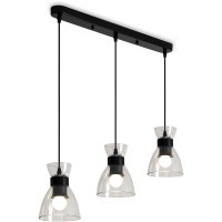Freya Topi FR5503PL-03B Линейный подвесной светильник в стиле лофт, сменные лампы 3xE27 до 40 Вт (нет в комплекте), 220В, основание черный металл и прозрачные стеклянные плафоны, высота 1220 мм, длина 655 мм, ширина 135 мм