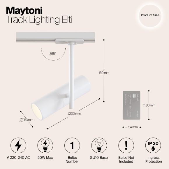 Однофазный двужильный трековый светильник Maytoni Unity TR005-1-GU10-W Elti под сменную лампу GU10 Однофазный двужильный трековый светильник Maytoni Unity TR005-1-GU10-W Elti под сменную лампу GU10