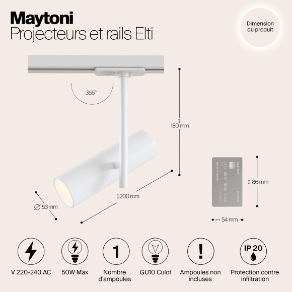 Однофазный двужильный трековый светильник Maytoni Unity TR005-1-GU10-W Elti под сменную лампу GU10 Однофазный двужильный трековый светильник Maytoni Unity TR005-1-GU10-W Elti под сменную лампу GU10