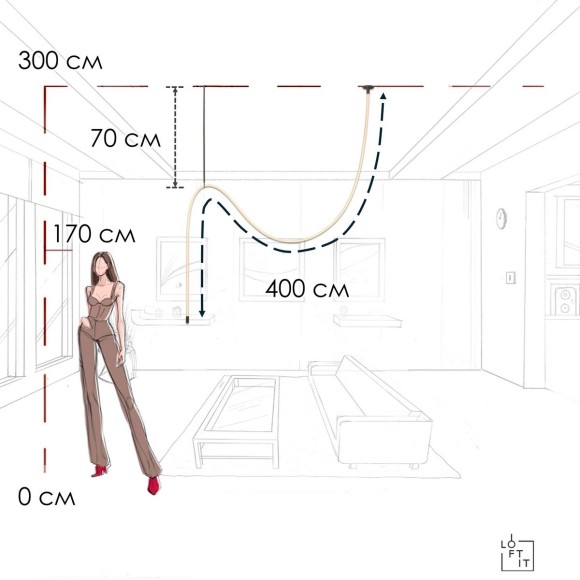10388C Black LOFT IT Thread Черный потолочный светильник LED 41 Вт, 3000 К, 2870 Лм