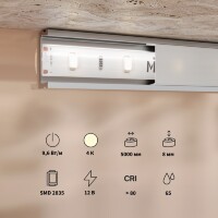 Maytoni 201175 Влагозащищенная светодиодная лента 5 метров, ширина 8мм серия BASE SMD2835 12V 9,6Вт/м 950Лм/м 4000К IP65 CRI80 120° кратность резки 25мм, раб. температура -30...+60°С