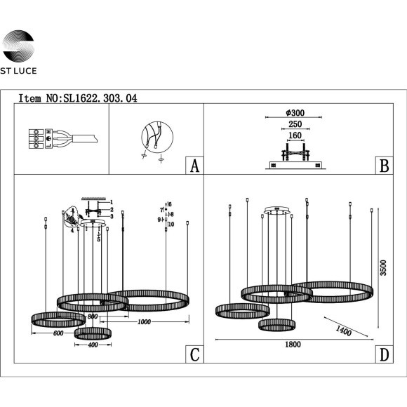 SL1622.303.04 Люстра подвесная ST-Luce Латунь/Прозрачный LED 1*190W 4000K TIVOLI