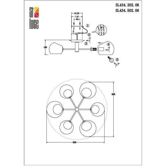 SL434.202.06 Люстра потолочная ST-Luce Латунь/Прозрачный E14 6*40W CALMARE