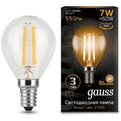 105801107 Лампа Gauss LED Filament Шар E14 7W 550lm 2700K 1/10/50 105801107 Лампа Gauss LED Filament Шар E14 7W 550lm 2700K 1/10/50