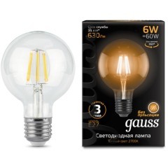 105802106 Лампа Gauss LED Filament G95 E27 6W 630lm 2700K 1/20 105802106 Лампа Gauss LED Filament G95 E27 6W 630lm 2700K 1/20