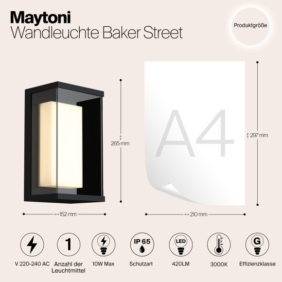 Уличный настенный светильник Maytoni O021WL-L10B4K Baker Street IP65 светодиодный LED 10W Уличный настенный светильник Maytoni O021WL-L10B4K Baker Street IP65 светодиодный LED 10W