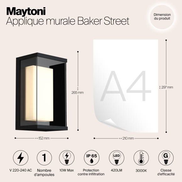 Уличный настенный светильник Maytoni O021WL-L10B4K Baker Street IP65 светодиодный LED 10W Уличный настенный светильник Maytoni O021WL-L10B4K Baker Street IP65 светодиодный LED 10W
