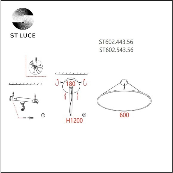 ST602.543.56 ST Luce Светильник подвесной, LED, 4000K 1х56W, 5 040Lm, Ra80, IP20, D600xH35, белый