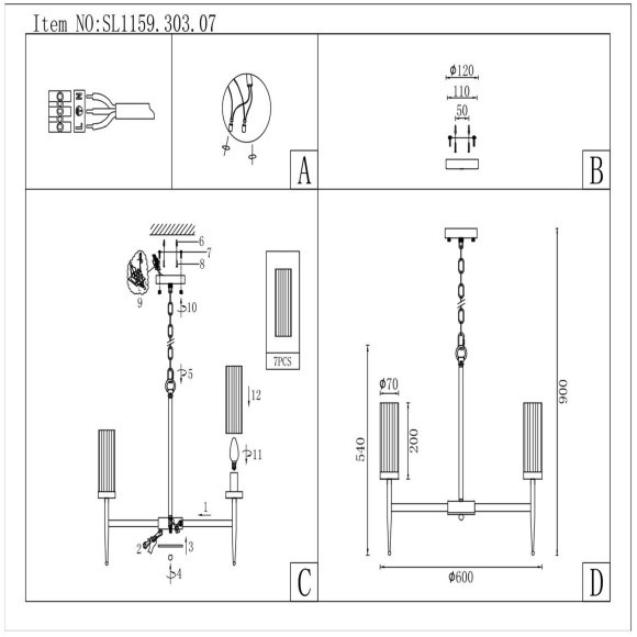 SL1159.303.07 Люстра подвесная ST-Luce Латунь/Латунь, Прозрачный E14 7*60W ACAZIO SL1159.303.07 Люстра подвесная ST-Luce Латунь/Латунь, Прозрачный E14 7*60W ACAZIO