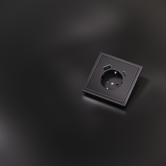 Накладка для розетки с заземлением и защитными шторками, с USB A+C, S70 Metal (антрацит)