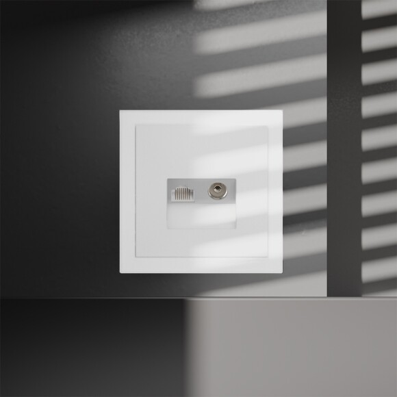 Розетка телевизионная встраиваемая VOLTUM S70 TV+RJ45 кат. 6, (белый матовый)