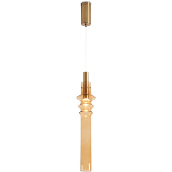 Freya Trace FR5635PL-L6AM1 Подвесной LED-светильник в стиле модерн, 6 Вт, 3000К, CRI 80, 250 лм, 360°, 220В, основание металл цвета латунь, плафон янтарное стекло, диаметр 115 мм, высота 700 - 2600 мм