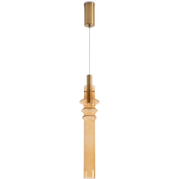 Freya Trace FR5635PL-L6AM1 Подвесной LED-светильник в стиле модерн, 6 Вт, 3000К, CRI 80, 250 лм, 360°, 220В, основание металл цвета латунь, плафон янтарное стекло, диаметр 115 мм, высота 700 - 2600 мм