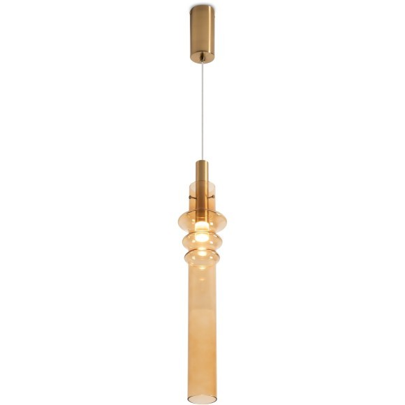Freya Trace FR5635PL-L6AM1 Подвесной LED-светильник в стиле модерн, 6 Вт, 3000К, CRI 80, 250 лм, 360°, 220В, основание металл цвета латунь, плафон янтарное стекло, диаметр 115 мм, высота 700 - 2600 мм