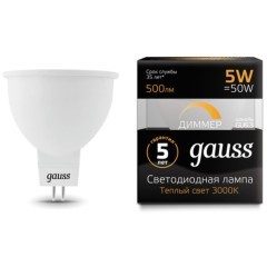 101505105-D Лампа Gauss LED MR16 GU5.3-dim 5W 500lm 3000K диммируемая 1/10/100 101505105-D Лампа Gauss LED MR16 GU5.3-dim 5W 500lm 3000K диммируемая 1/10/100