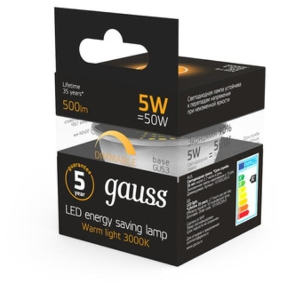 101505105-D Лампа Gauss LED MR16 GU5.3-dim 5W 500lm 3000K  диммируемая 1/10/100