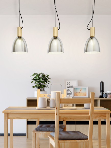 99314 LEBALIO Подвесной потолочный светильник люстра с тремя лампами E27, 120Вт, в стиле модерн, черное стекло, бронза 99314 LEBALIO Подвесной потолочный светильник люстра с тремя лампами E27, 120Вт, в стиле модерн, черное стекло, бронза