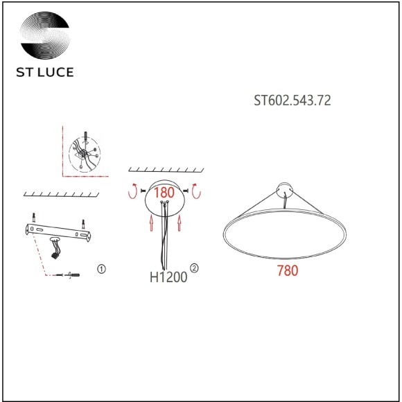 ST602.543.72 Светильник подвесной Белый LED 1*72W 4000K 6 480Lm Ra80 120 IP20 D780xH35 185-265V Подвесные светильники