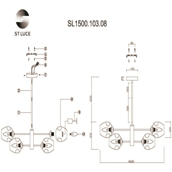SL1500.103.08 Светильник подвесной ST-Luce Хром/Дымчатый E14 8*40W FOVIA