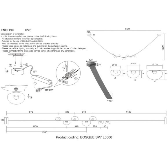 Светильник подвесной Crystal Lux BOSQUE SP7 L3000 GREY/TRANSPARENT 0272/207 Светильник подвесной Crystal Lux BOSQUE SP7 L3000 GREY/TRANSPARENT 0272/207